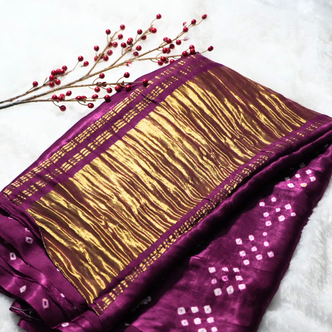Gajji Silk Rajasthani Hand Bandhani Saree