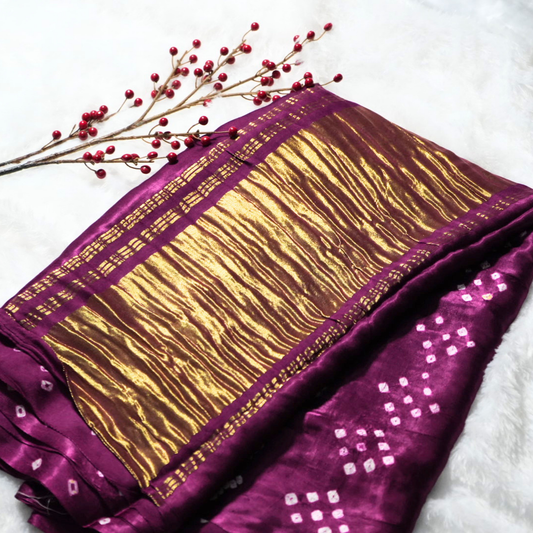 Gajji Silk Rajasthani Hand Bandhani Saree