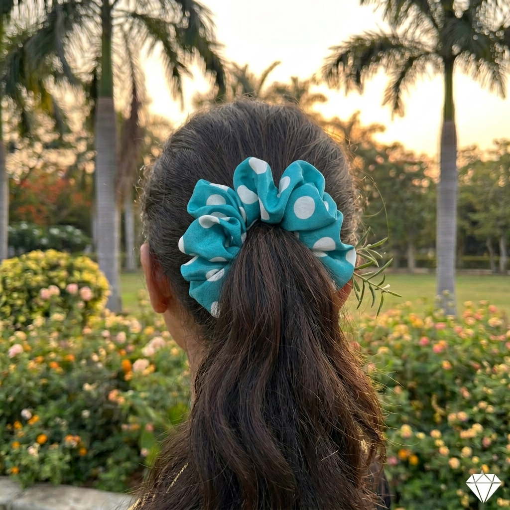 Blue retro - Regular satin scrunchie